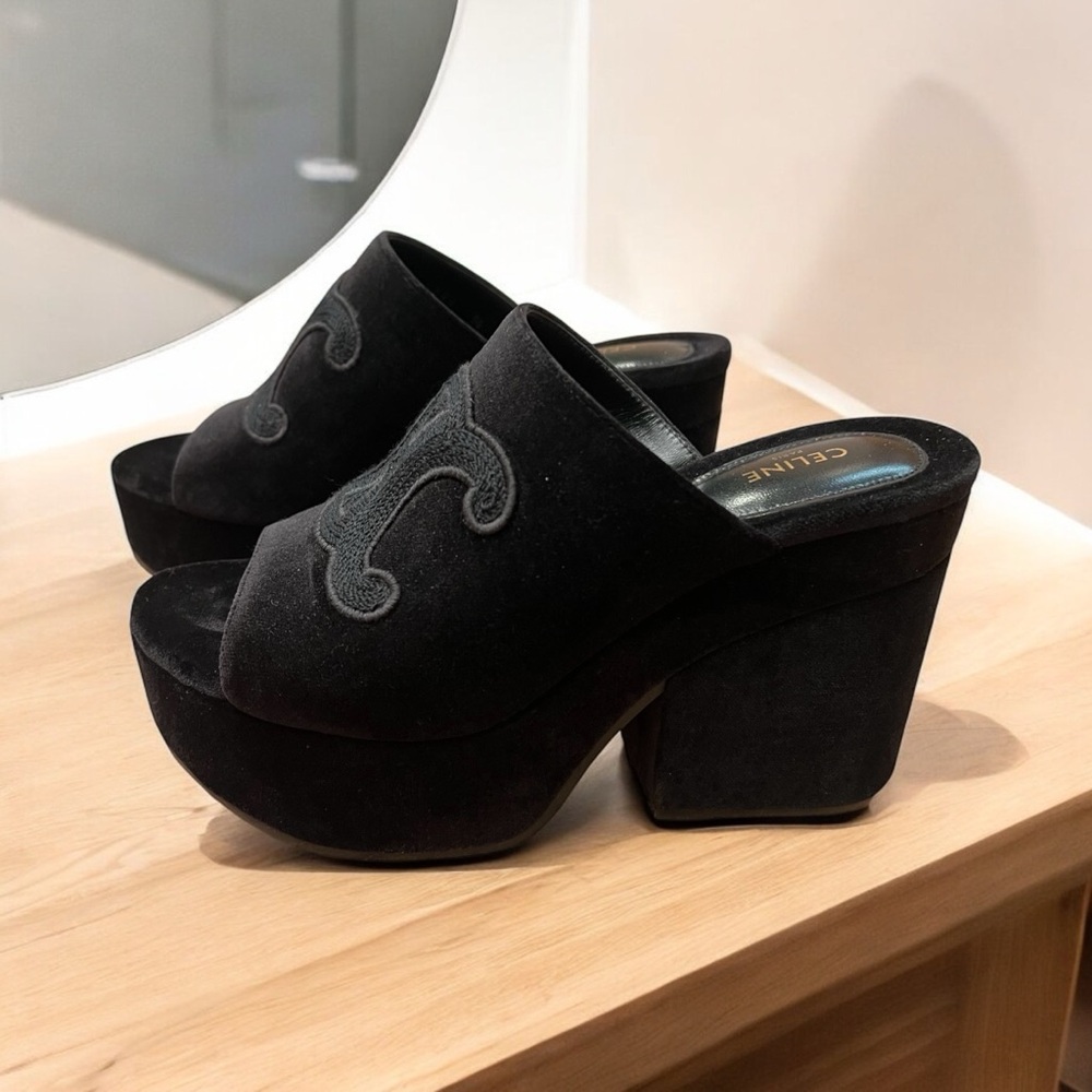 Celine Black Women's Platform Mules